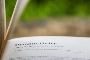 A book page with the word productivity on it