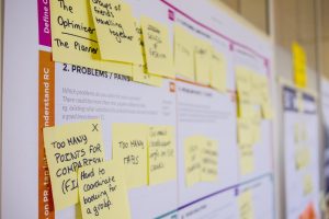 Sticky notes arranged on a board