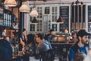 Patrons in a busy restaurant